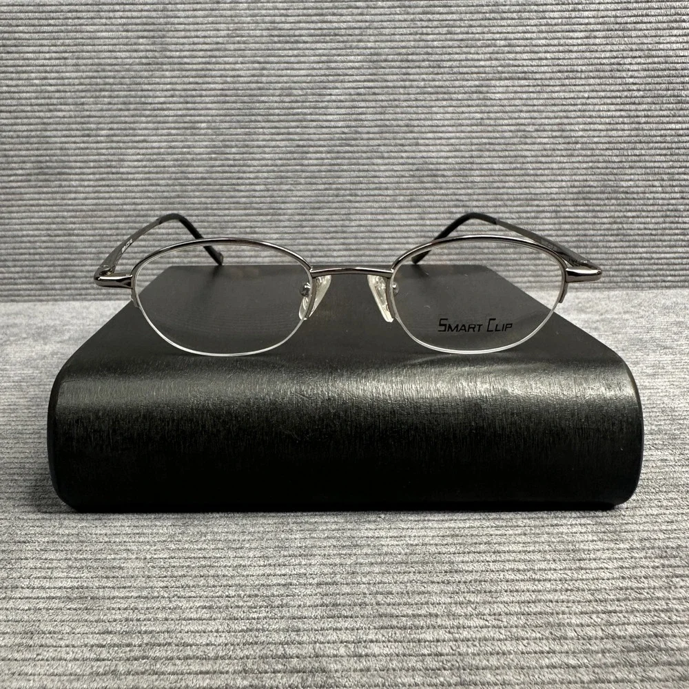 Smart Clip 208 Graph Y2k Eyeglasses Gunmetal Gray Semi Rimless Oval Frames